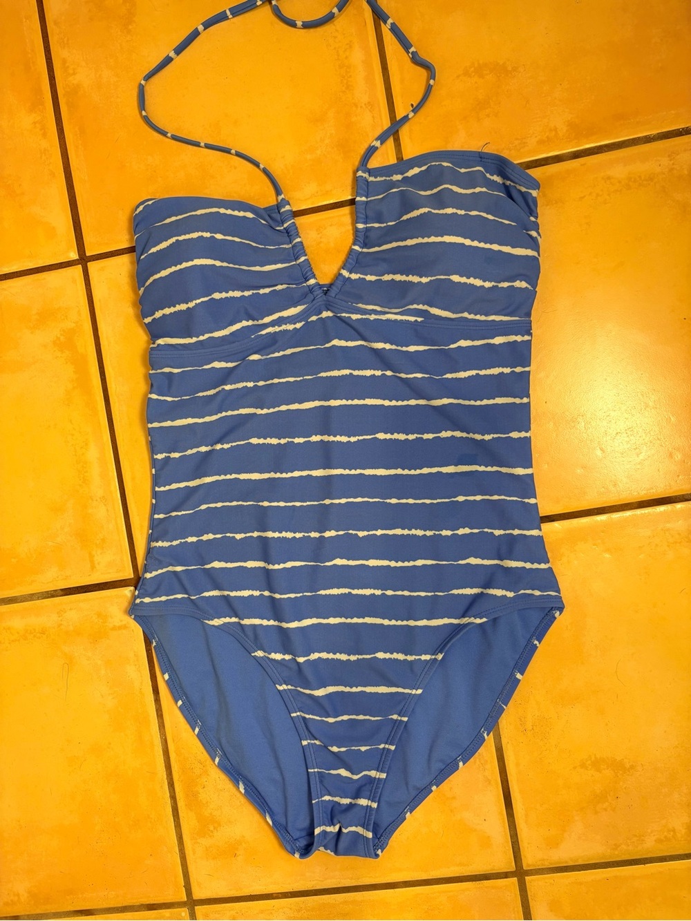Old Navy Blue and White Striped One-Piece Swimsuit